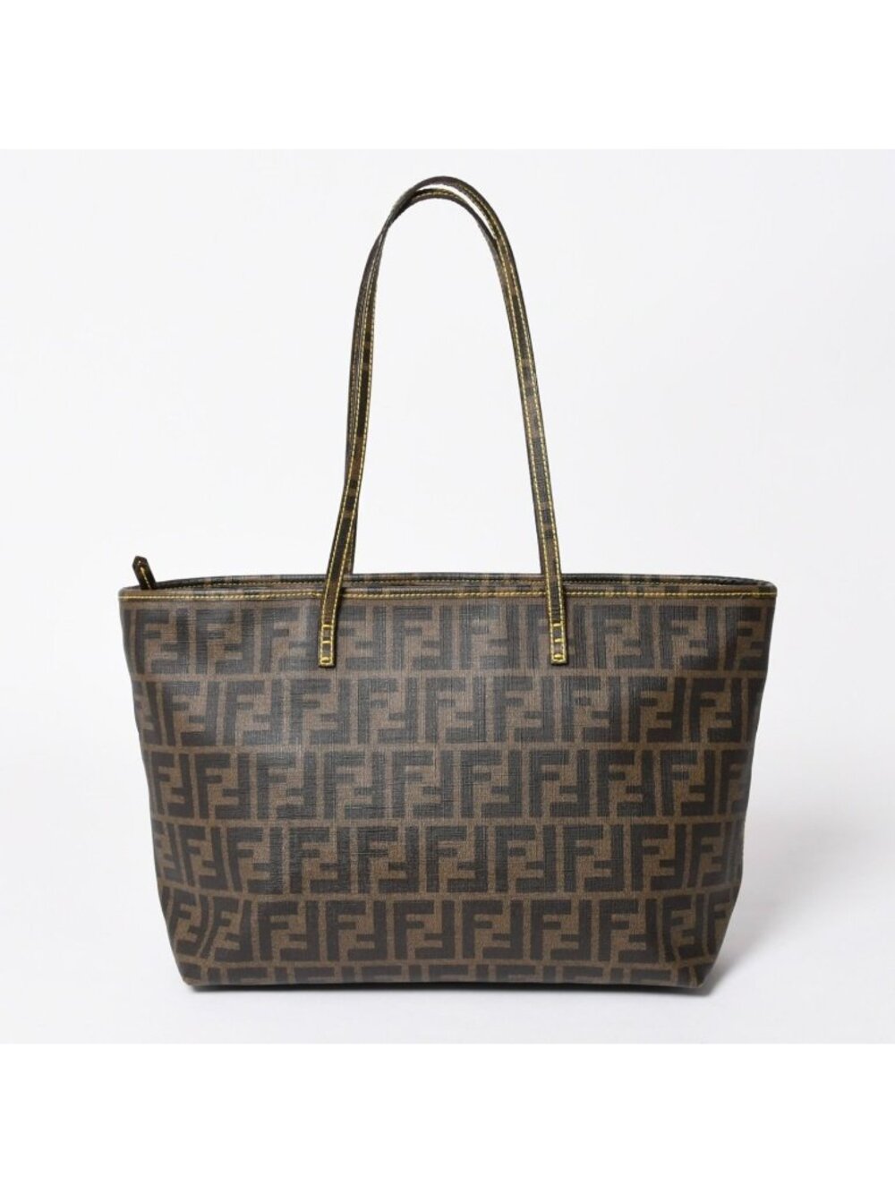 Fendi Zucca Pattern Tote Bag Brown Yellow Gold